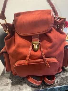 Steve Madden Burnt Orange Suede Drawstring Backpack